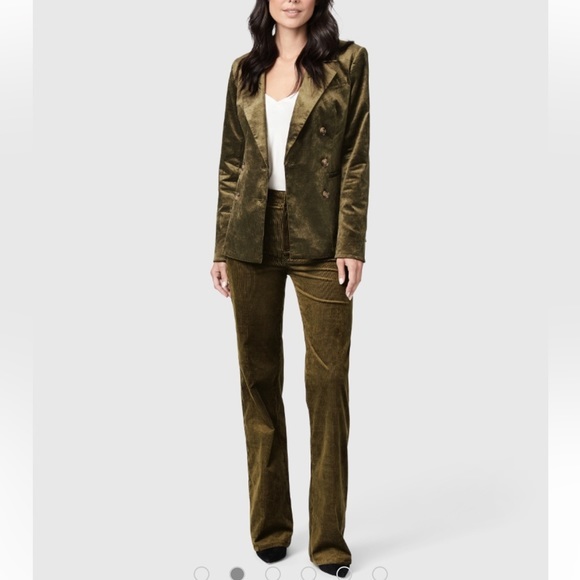 Paige Clean Front Leenah Trousers Flare Corduroy Pants Brushed Dark Olive 29 - Picture 13 of 15